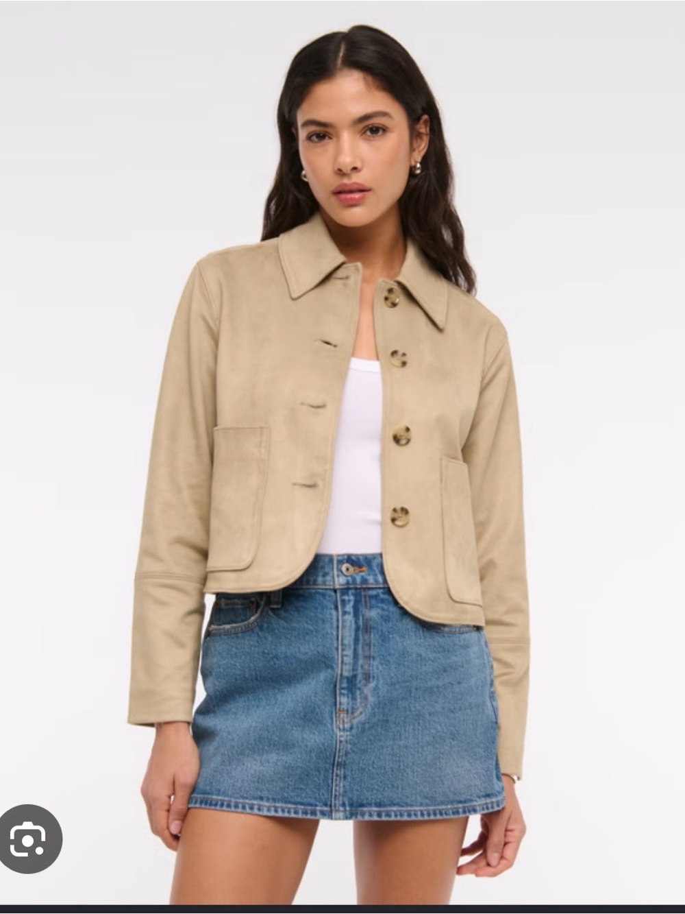 Abercrombie & Fitch Cropped Vegan Suede Jacket - Beige